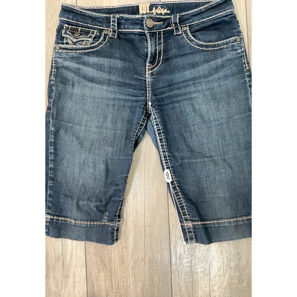 KUT from the Kloth Denim Capri Shorts Womens Size 6 Dark Wash White Stitch - Picture 9 of 9